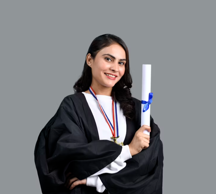 This image shows a girl is holding her academic certificate.